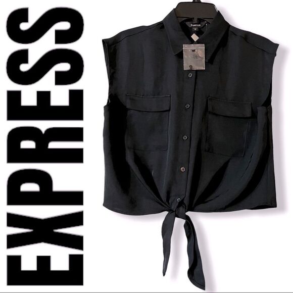 😊 3/$30 
NWT EXPRESS Black front tie crop top, Sz Small. Collared button down - Picture 2 of 7